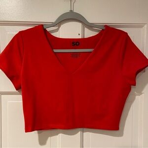SO Red Cropped T-Shirt w/ Built-In Bra – Size L